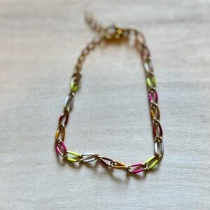 Vibrant Gold Tone and Pink & Neon Paperclip Chain Bracelet